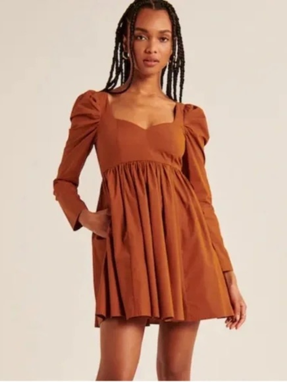 Abercrombie & Fitch Poplin Babydoll Long Sleeve Dress Burnt Orange Large